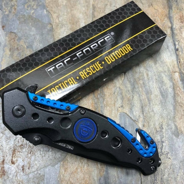 Couteau Tac Force Police A/O Manche Blue/Black Coupe Ceintures Brise Vitres TF723BL - Livraison Gratuite