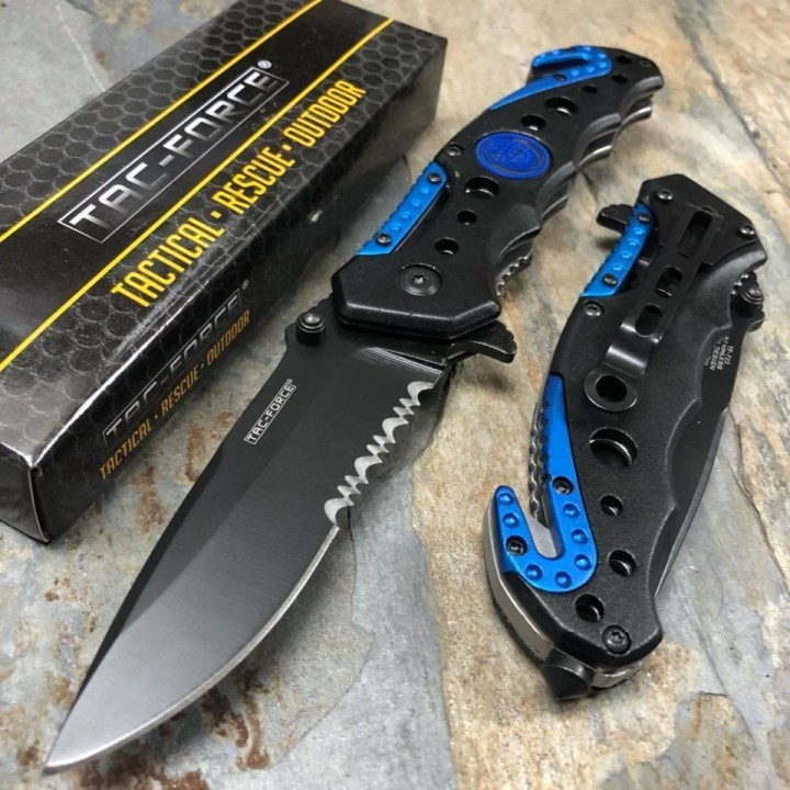 Couteau Tac Force Police A/O Manche Blue/Black Coupe Ceintures Brise Vitres TF723BL - Livraison Gratuite