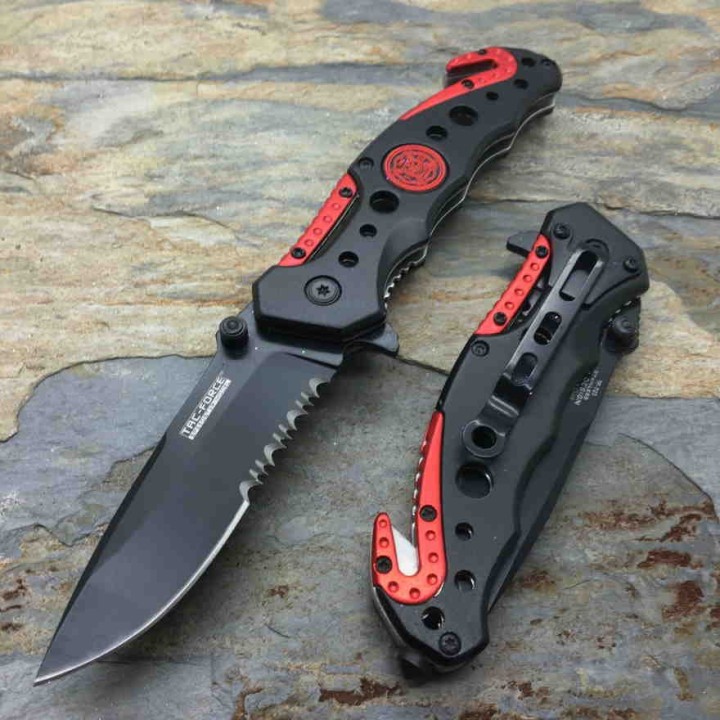 Couteau Tac Force Fire Department Rescue A/O Lame Acier 3Cr13 Manche brise vitres & cutter TF723FD - Livraison Gratuite