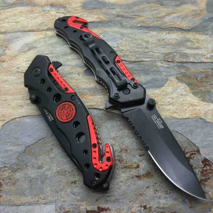 Couteau Tac Force Fire Department Rescue A/O Lame Acier 3Cr13 Manche brise vitres & cutter TF723FD - Livraison Gratuite
