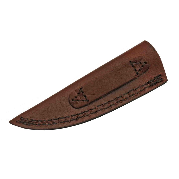 Couteau Damas Skinner Curved Lame 256 Couches Manche Cerfé Etui Cuir DM1268 - Livraison Gratuite