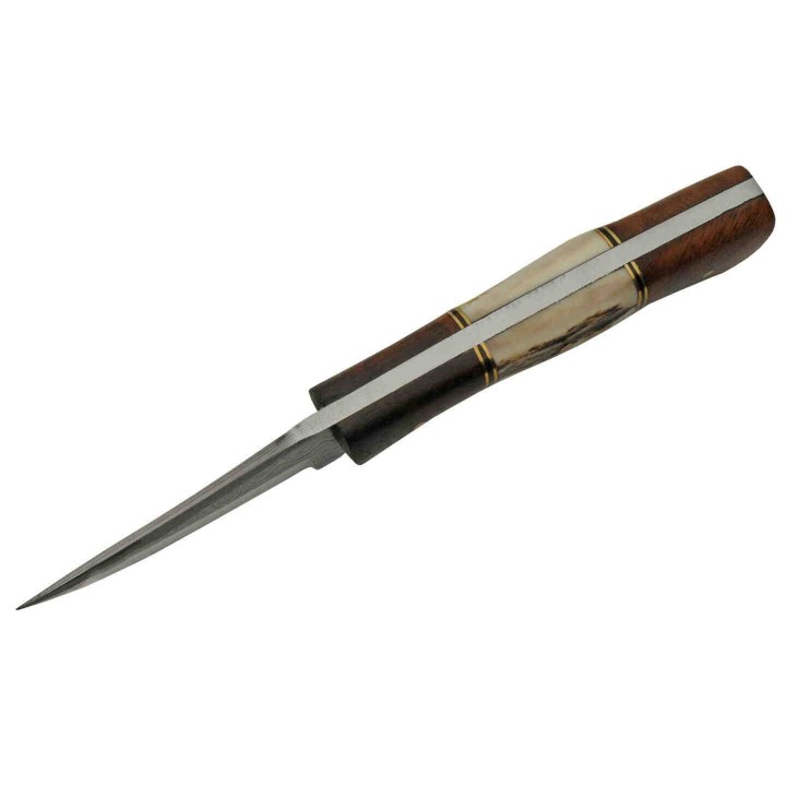 Couteau Damas Skinner Stag Bone Lame 256 Couches Manche Cerfé Etui Cuir DM1269 - Livraison Gratuite