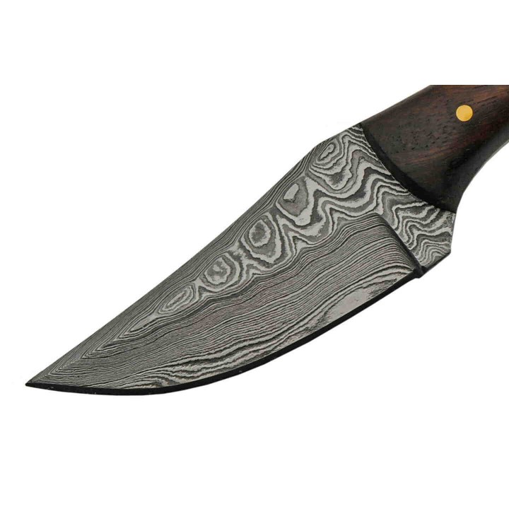 Couteau Damas Skinner Stag Bone Lame 256 Couches Manche Cerfé Etui Cuir DM1269 - Livraison Gratuite