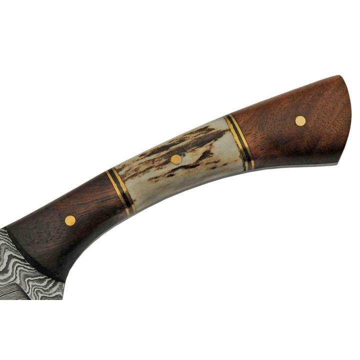 Couteau Damas Skinner Stag Bone Lame 256 Couches Manche Cerfé Etui Cuir DM1269 - Livraison Gratuite