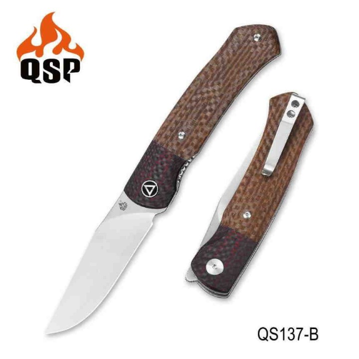 Couteau QSP Gannet Brown Manche FCarbone/Micarta Lame 154CM Ball Bearing Linerlock QS137B - Livraison Gratuite