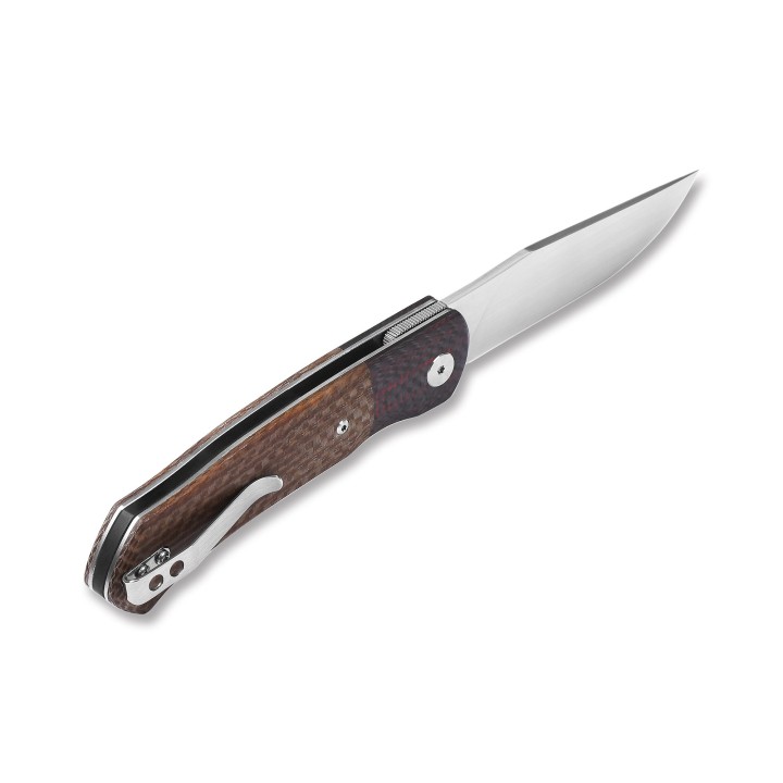 Couteau QSP Gannet Brown Manche FCarbone/Micarta Lame 154CM Ball Bearing Linerlock QS137B - Livraison Gratuite