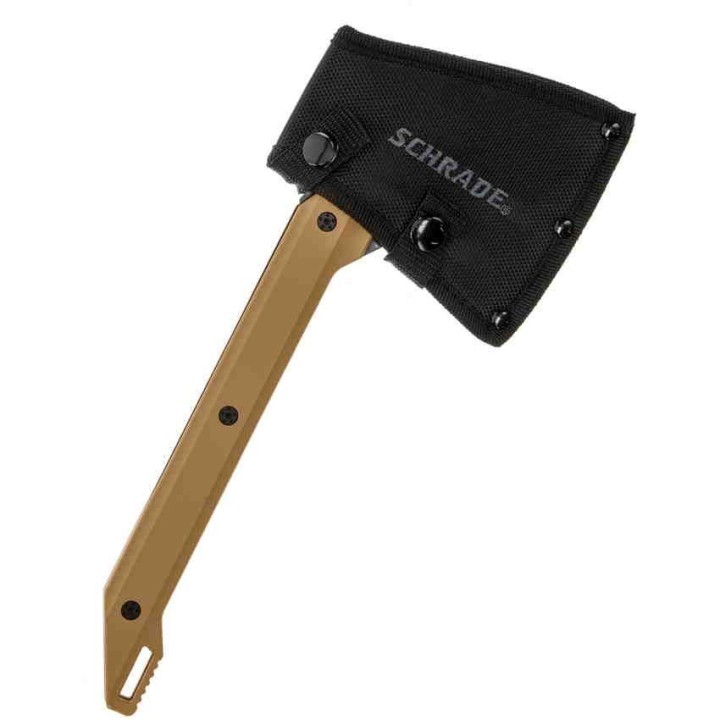 Hache Viking Schrade Frontier Axe Tan Manche GFN Lame Acier 3Cr13 Etui Nylon SCH1121076 - Livraison Gratuite