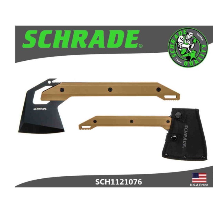 Hache Viking Schrade Frontier Axe Tan Manche GFN Lame Acier 3Cr13 Etui Nylon SCH1121076 - Livraison Gratuite