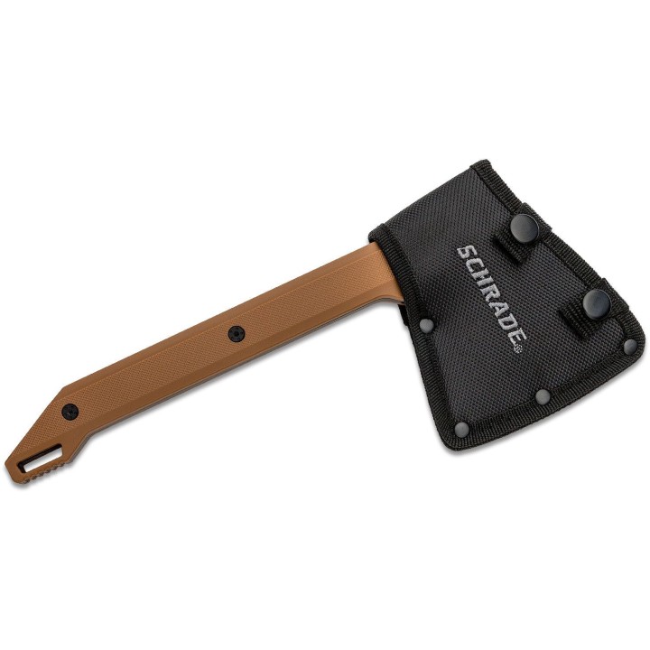 Hache Viking Schrade Frontier Axe Tan Manche GFN Lame Acier 3Cr13 Etui Nylon SCH1121076 - Livraison Gratuite