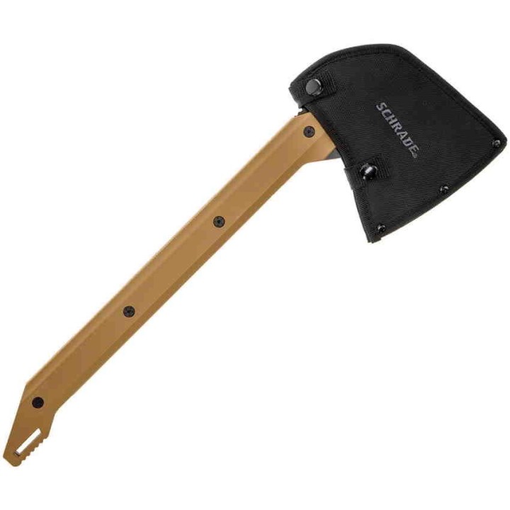 Hache Viking Schrade Frontier Axe Tan Manche GFN Lame Acier 3Cr13 Etui Nylon SCH1121078 - Livraison Gratuite