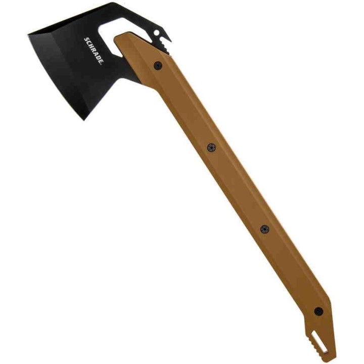 Hache Viking Schrade Frontier Axe Tan Manche GFN Lame Acier 3Cr13 Etui Nylon SCH1121078 - Livraison Gratuite