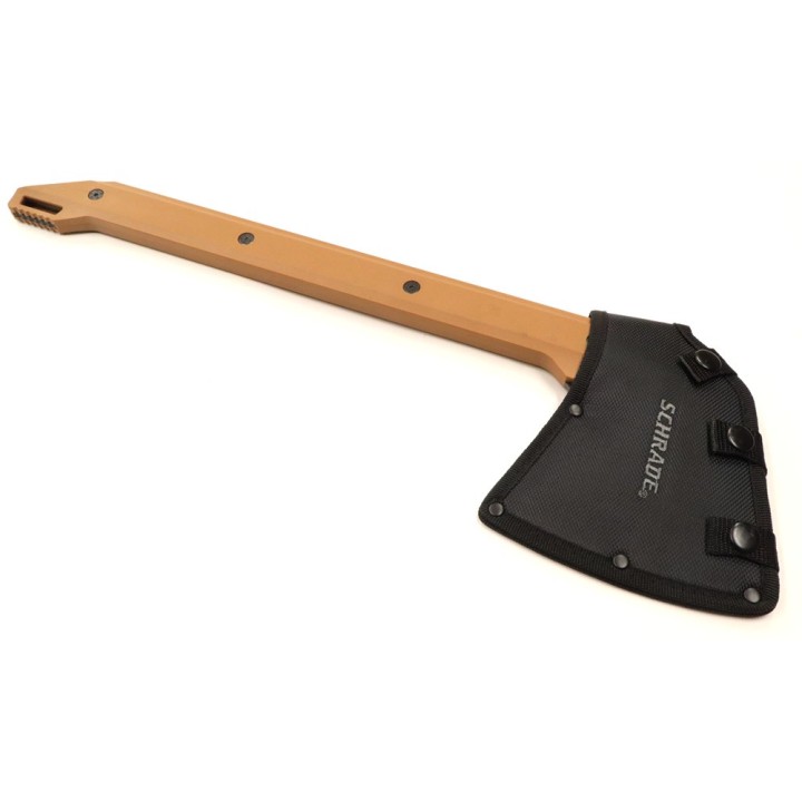 Hache Viking Schrade Frontier Axe Tan Manche GFN Lame Acier 3Cr13 Etui Nylon SCH1121078 - Livraison Gratuite