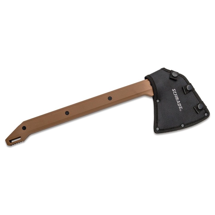 Hache Viking Schrade Frontier Axe Tan Manche GFN Lame Acier 3Cr13 Etui Nylon SCH1121078 - Livraison Gratuite