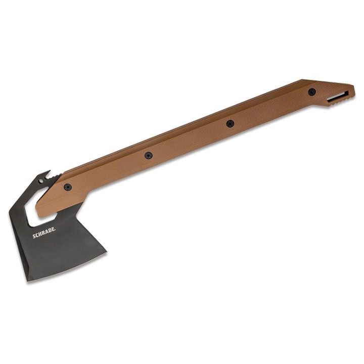 Hache Viking Schrade Frontier Axe Tan Manche GFN Lame Acier 3Cr13 Etui Nylon SCH1121078 - Livraison Gratuite