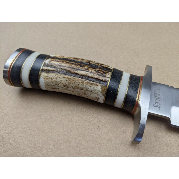 Couteau Bowie Manche Bois Chevreuil Lame Acier Inox Etui Cuir Marbles MR572 - Livraison Gratuite