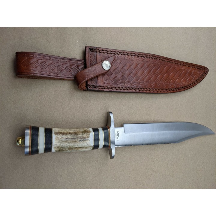 Couteau Bowie Manche Bois Chevreuil Lame Acier Inox Etui Cuir Marbles MR572 - Livraison Gratuite