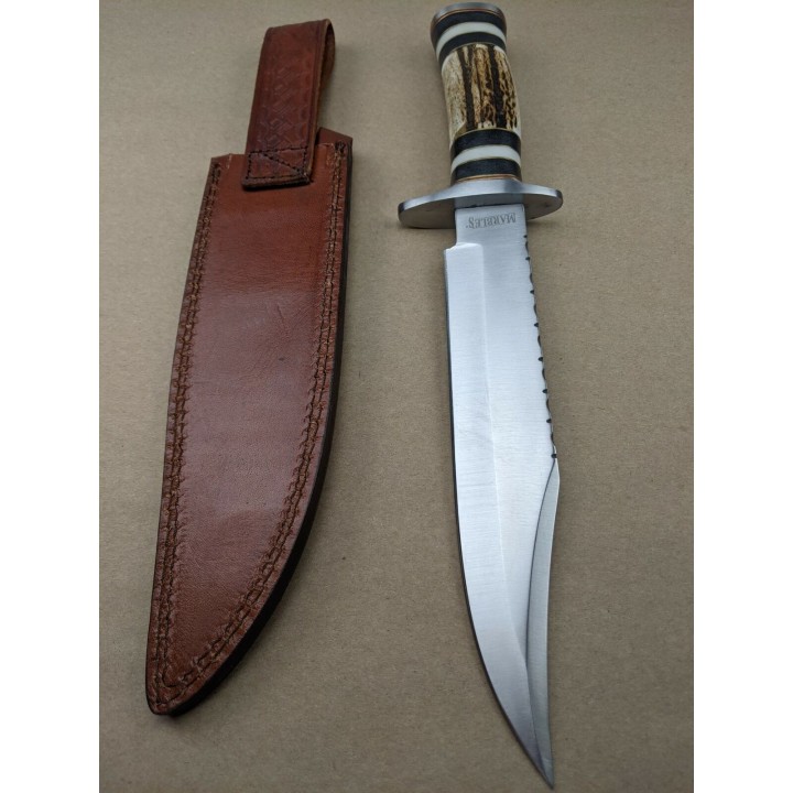 Couteau Bowie Manche Bois Chevreuil Lame Acier Inox Etui Cuir Marbles MR572 - Livraison Gratuite