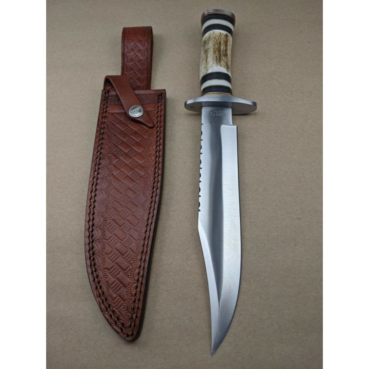 Couteau Bowie Manche Bois Chevreuil Lame Acier Inox Etui Cuir Marbles MR572 - Livraison Gratuite