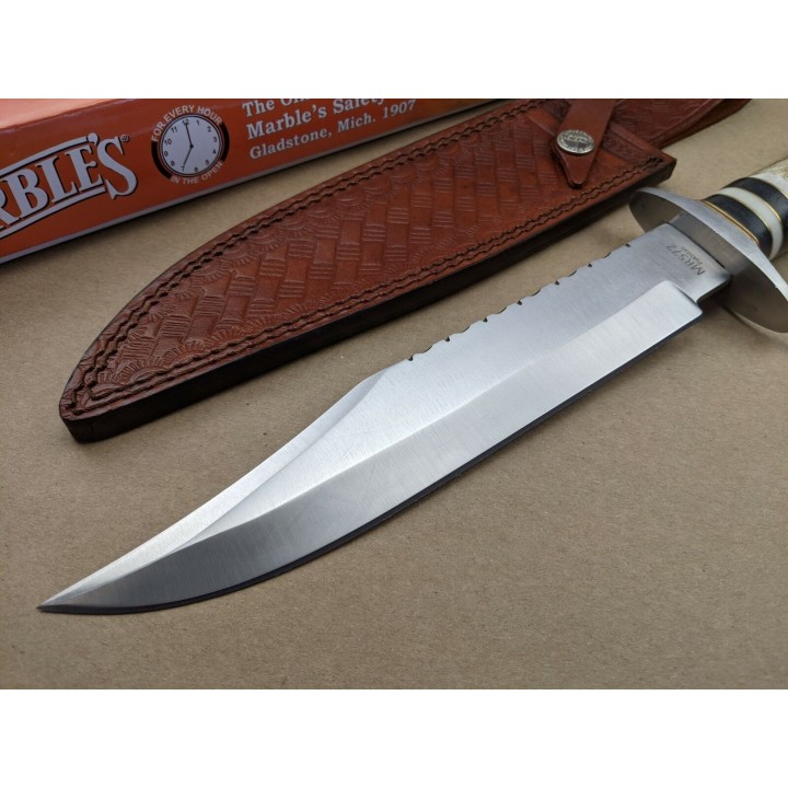 Couteau Bowie Manche Bois Chevreuil Lame Acier Inox Etui Cuir Marbles MR572 - Livraison Gratuite