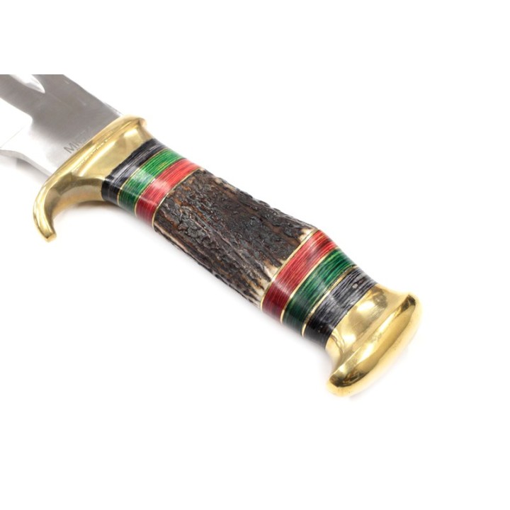 Couteau Bowie Manche Bois Chevreuil Lame Acier Inox Etui Cuir Marbles MR574 - Livraison Gratuite