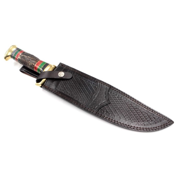 Couteau Bowie Manche Bois Chevreuil Lame Acier Inox Etui Cuir Marbles MR574 - Livraison Gratuite