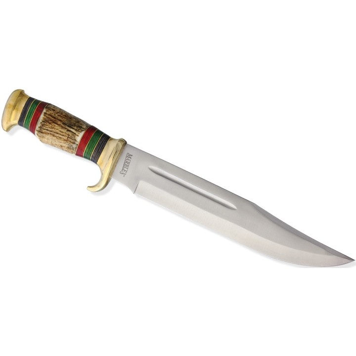 Couteau Bowie Manche Bois Chevreuil Lame Acier Inox Etui Cuir Marbles MR574 - Livraison Gratuite