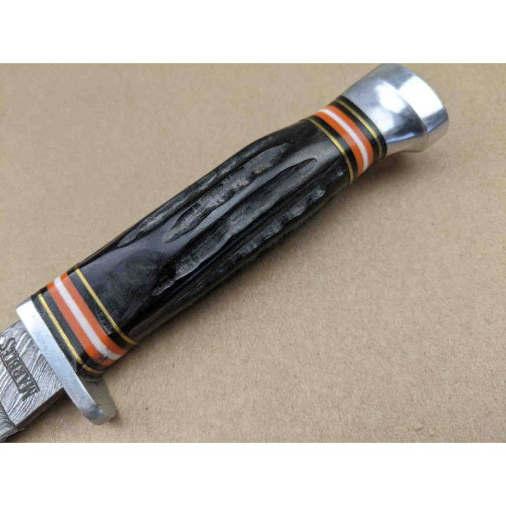 Couteau Damas Lame 256 Couches Manche Corne Etui Cuir Marbles MR460 - Livraison Gratuite