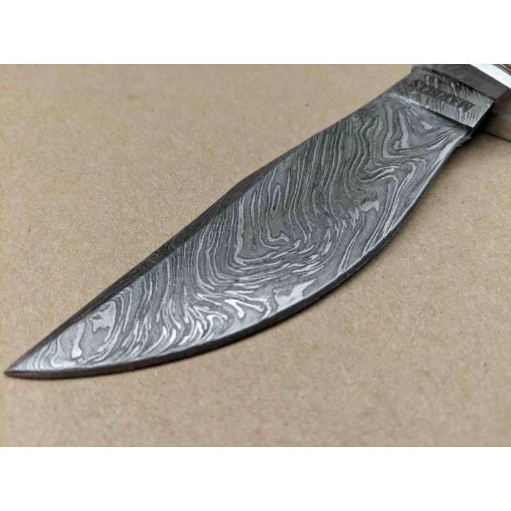 Couteau Damas Lame 256 Couches Manche Corne Etui Cuir Marbles MR460 - Livraison Gratuite