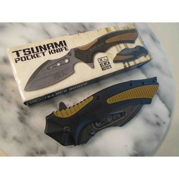 Couteau United Cutlery Black Ronin Tsunami A/O Lame Acier 3Cr13 Manche TPU/ABS Linerlock Clip UC3407 - Livraison Gratuite
