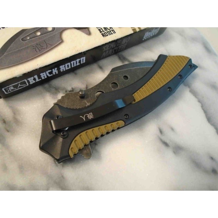 Couteau United Cutlery Black Ronin Tsunami A/O Lame Acier 3Cr13 Manche TPU/ABS Linerlock Clip UC3407 - Livraison Gratuite