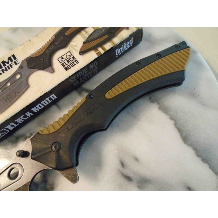 Couteau United Cutlery Black Ronin Tsunami A/O Lame Acier 3Cr13 Manche TPU/ABS Linerlock Clip UC3407 - Livraison Gratuite