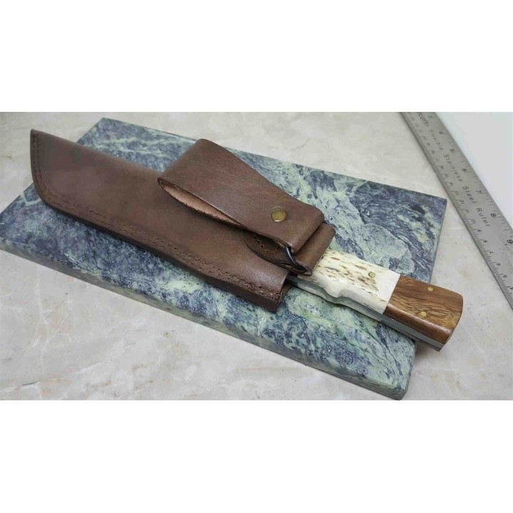 Couteau de Viking SEAX Manche Os Cerfé Lame Acier Inox Etui Cuir WM014 - Livraison Gratuite