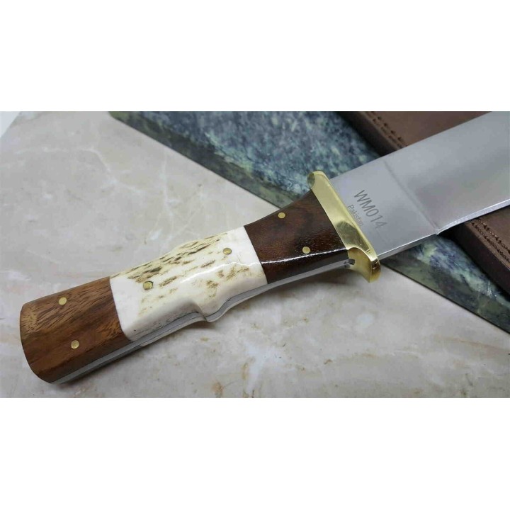 Couteau de Viking SEAX Manche Os Cerfé Lame Acier Inox Etui Cuir WM014 - Livraison Gratuite