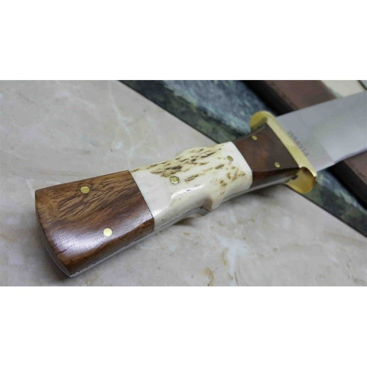 Couteau de Viking SEAX Manche Os Cerfé Lame Acier Inox Etui Cuir WM014 - Livraison Gratuite