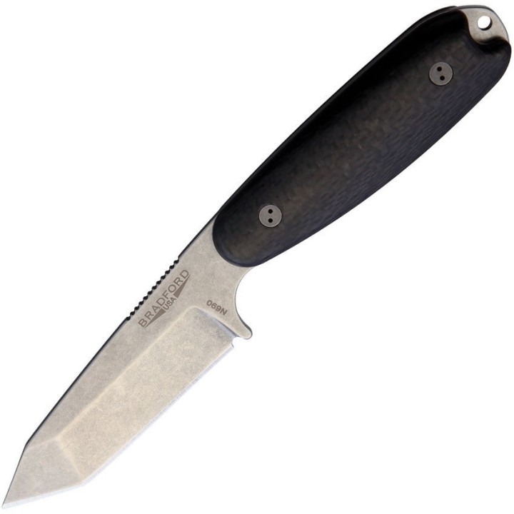 BRAD35T114 Couteau Bradford Knives Guardian 3.5 Tanto Acier N690 Manche Fibre Carbone Etui Cuir USA  - Livraison Gratuite