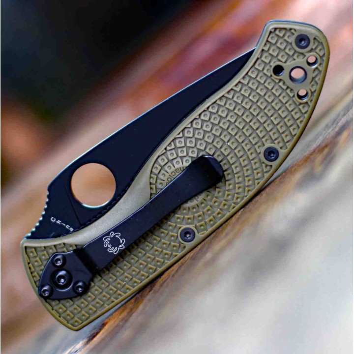 Couteau Spyderco Tenacious Od Green Manche FRN Lame Acier 8Cr13moV Serrated SC122PSODBK - Livraison Gratuite