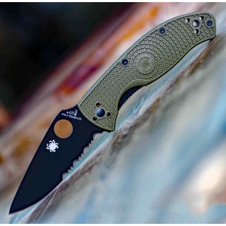 Couteau Spyderco Tenacious Od Green Manche FRN Lame Acier 8Cr13moV Serrated SC122PSODBK - Livraison Gratuite