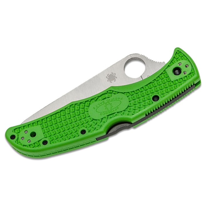 Couteau Spyderco Pacific Salt 2 Green Lame Acier LC200N Serr Manche FRN Lockback Japan SC91FSGR2 - Livraison Gratuite