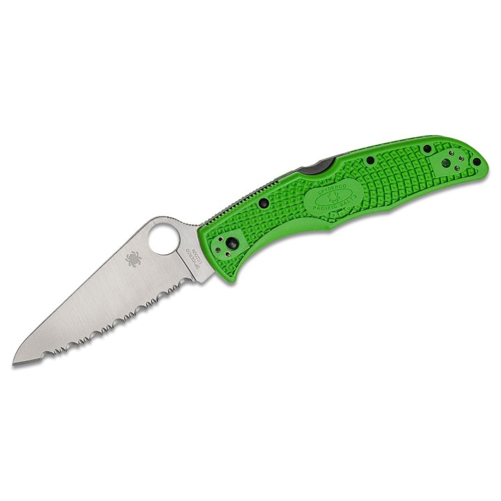 Couteau Spyderco Pacific Salt 2 Green Lame Acier LC200N Serr Manche FRN Lockback Japan SC91FSGR2 - Livraison Gratuite