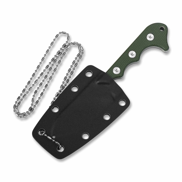 Couteau de Cou QSP Neckmuk Neck Green Lame Acier D2 Manche G10 Etui Kydex QS125F - Livraison Gratuite