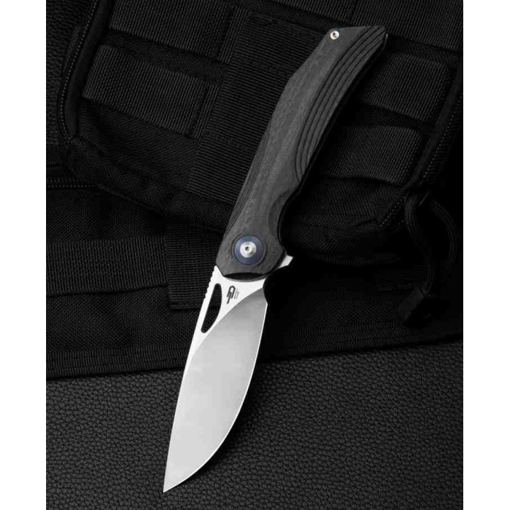 Couteau Bestech Falko Beige Lame Acier 154CM Manche G10/Fibre Carbone Linerlock Clip BTKL01A - Livraison Gratuite