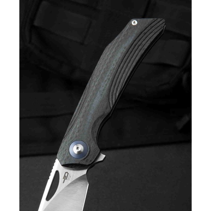 Couteau Bestech Falko Beige Lame Acier 154CM Manche G10/Fibre Carbone Linerlock Clip BTKL01A - Livraison Gratuite