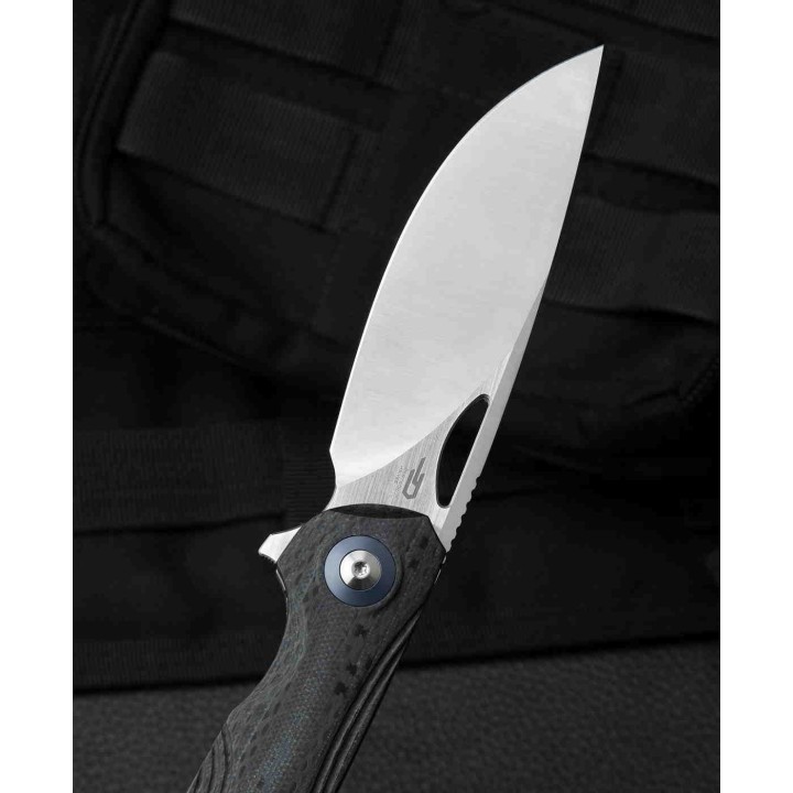 Couteau Bestech Falko Beige Lame Acier 154CM Manche G10/Fibre Carbone Linerlock Clip BTKL01A - Livraison Gratuite