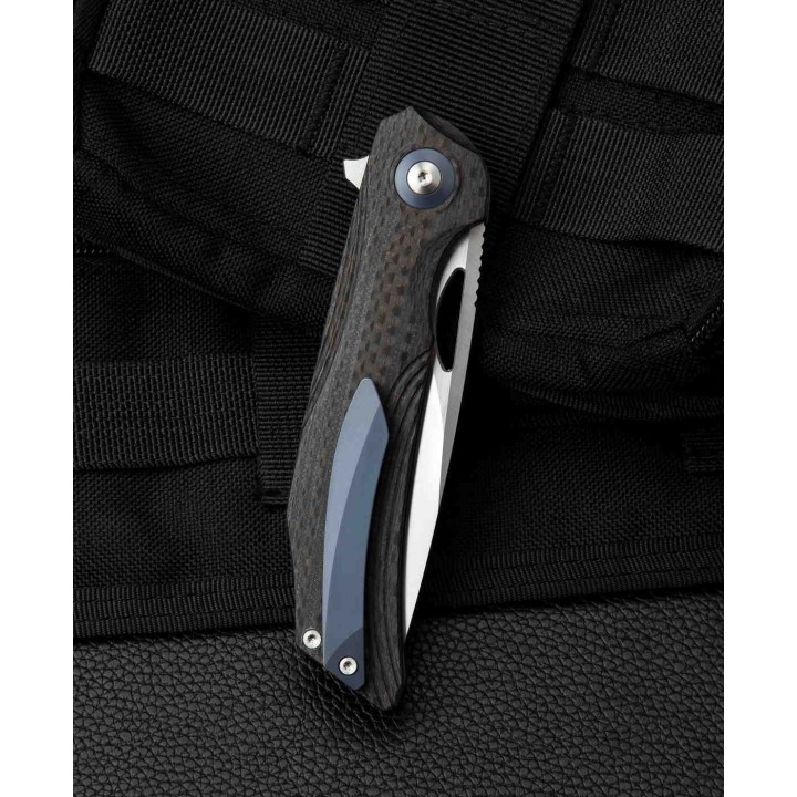 Couteau Bestech Falko Beige Lame Acier 154CM Manche G10/Fibre Carbone Linerlock Clip BTKL01A - Livraison Gratuite