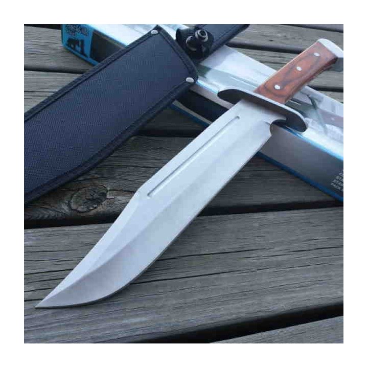 Couteau Frost Blackhills Bushmaster Bowie Lame Acier Inox Manche Bois Etui Nylon FBKH119 - Livraison Gratuite