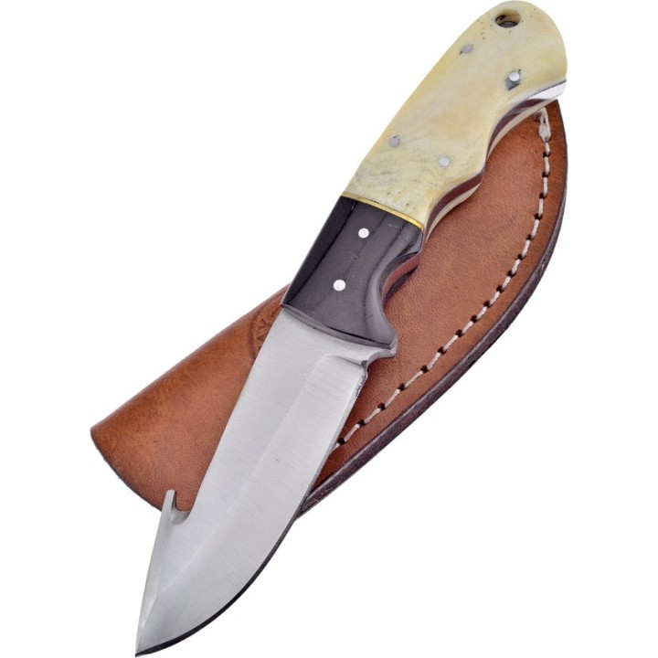 Couteau Skinner Guthook Lame Acier Inox Manche Os/Corne Etui Cuir Frost Cutlery FCW016SBBH - Livraison Gratuite
