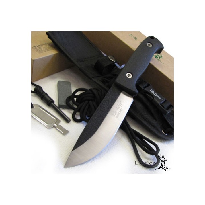 ER555BK Couteau Elk Ridge Bushcraft Acier 440 Manche FRN Etui Nylon Affuteur Fire Starter - Livraison Gratuite