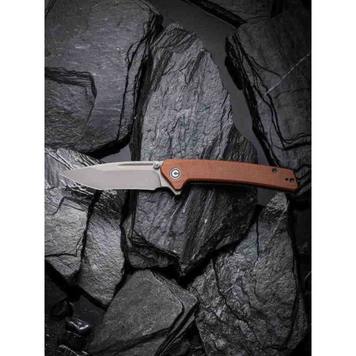 Couteau CIVIVI Nadder Brown Lame Tanto N690 Manche Micarta IKBS Linerlock Clip CIVC2021B - Livraison Gratuite