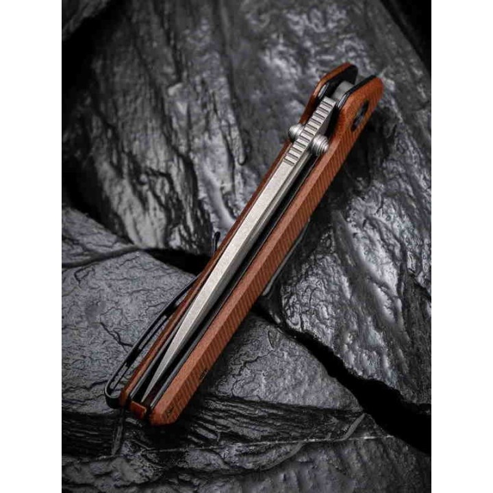 Couteau CIVIVI Nadder Brown Lame Tanto N690 Manche Micarta IKBS Linerlock Clip CIVC2021B - Livraison Gratuite