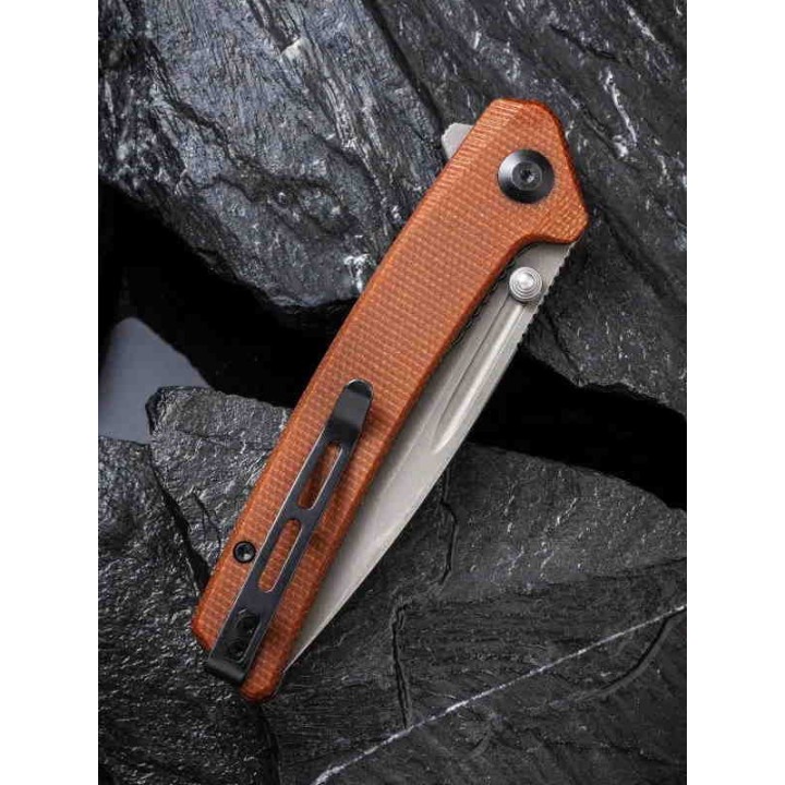 Couteau CIVIVI Nadder Brown Lame Tanto N690 Manche Micarta IKBS Linerlock Clip CIVC2021B - Livraison Gratuite